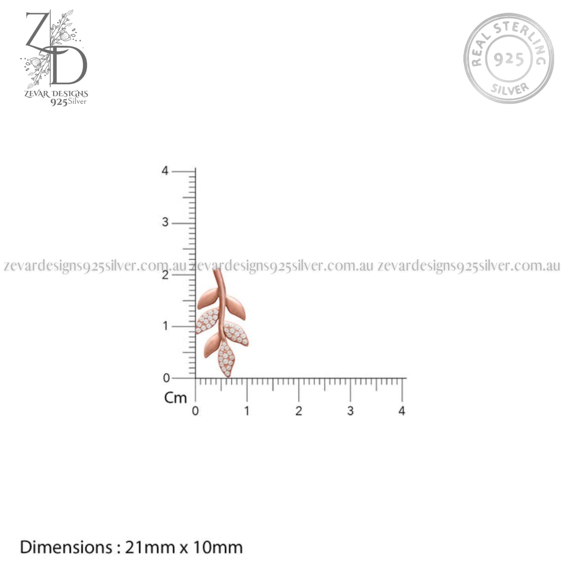 Zevar Designs 925 Silver women-earrings Silver Zircon Leaf Earrings in Rose Gold Finish