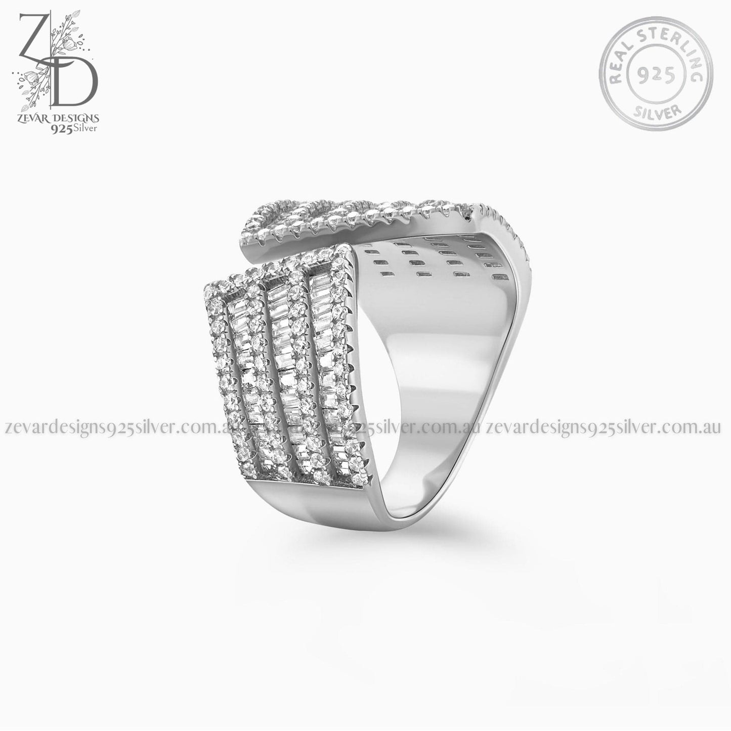 Zevar Designs 925 Silver women-rings AD Band Ring - Front Open