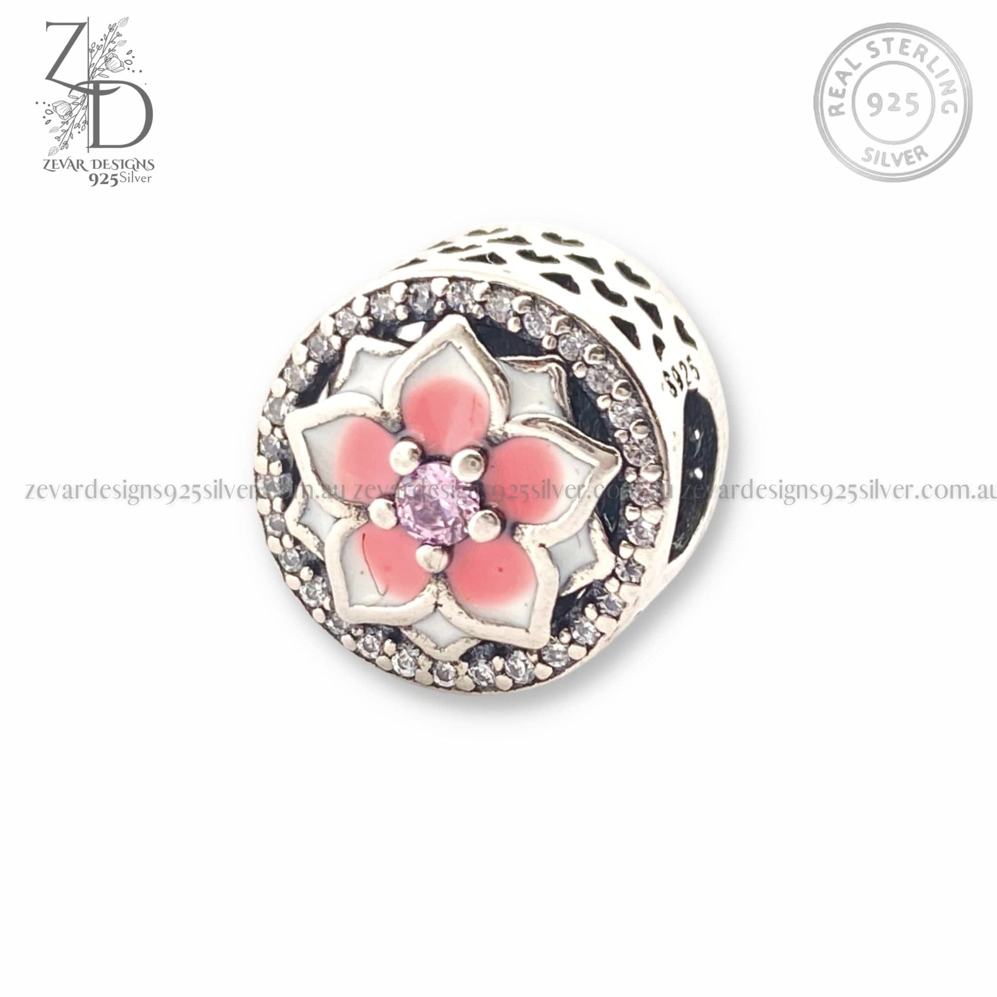 Zevar Designs 925 Silver women-rings AD Flower Charm Pink