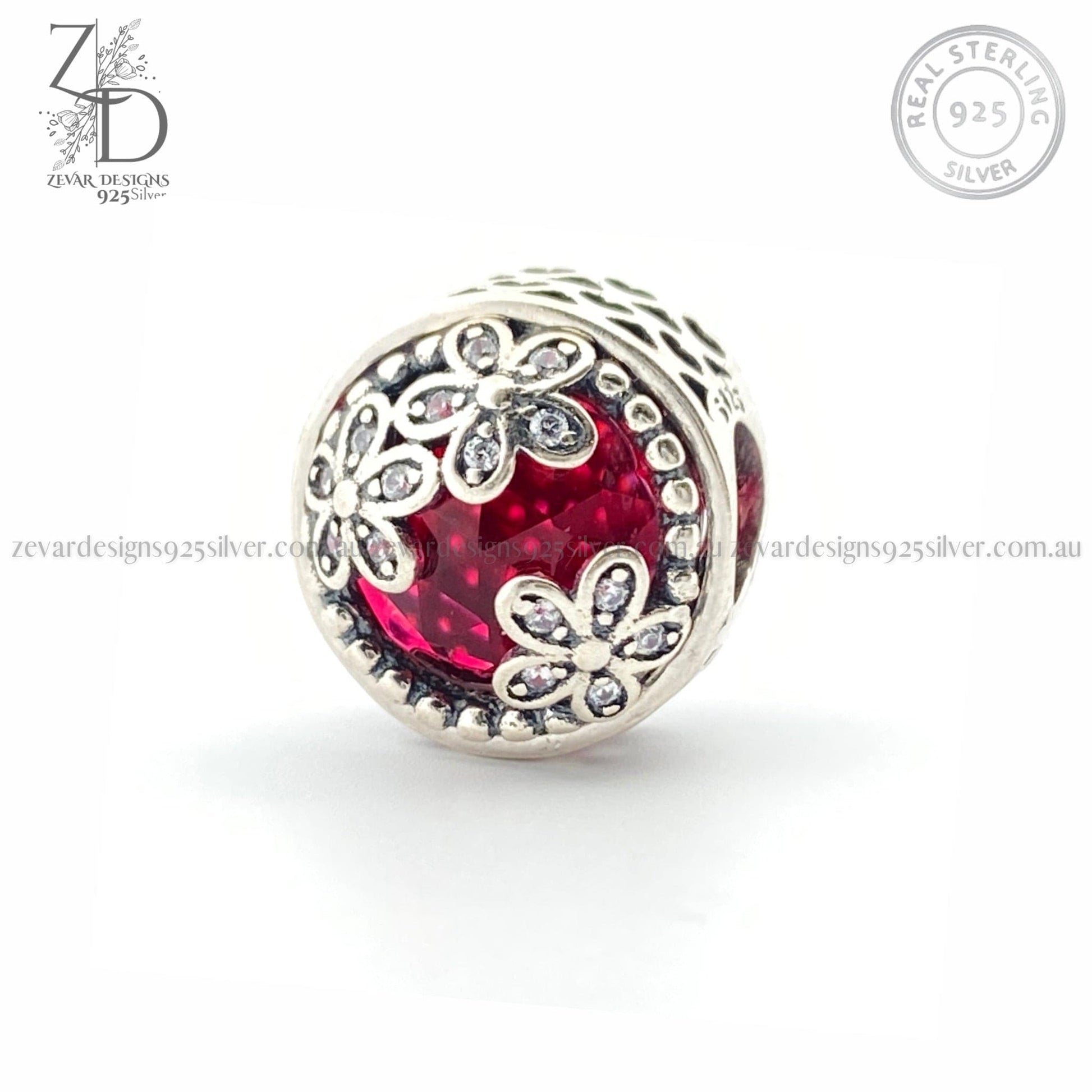 Zevar Designs 925 Silver women-rings AD Flower Charm - Ruby