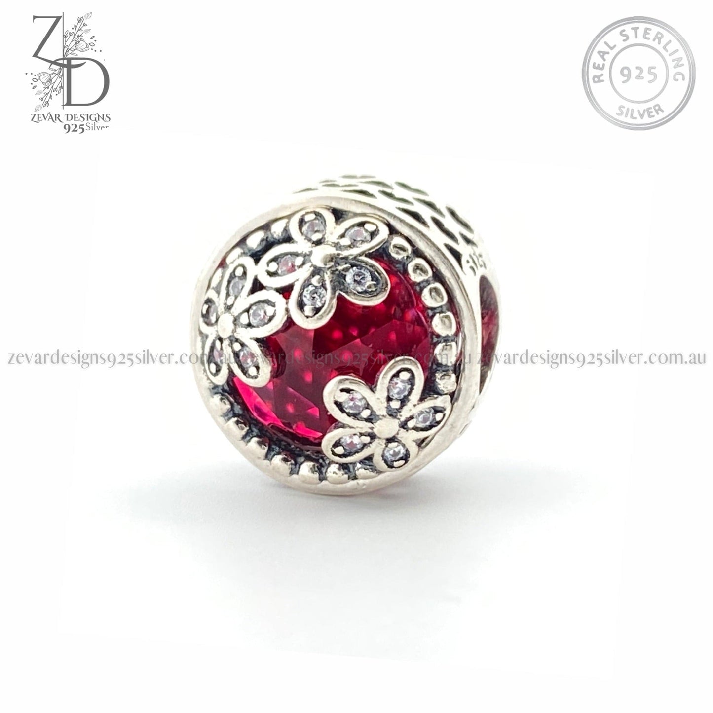 Zevar Designs 925 Silver women-rings AD Flower Charm - Ruby