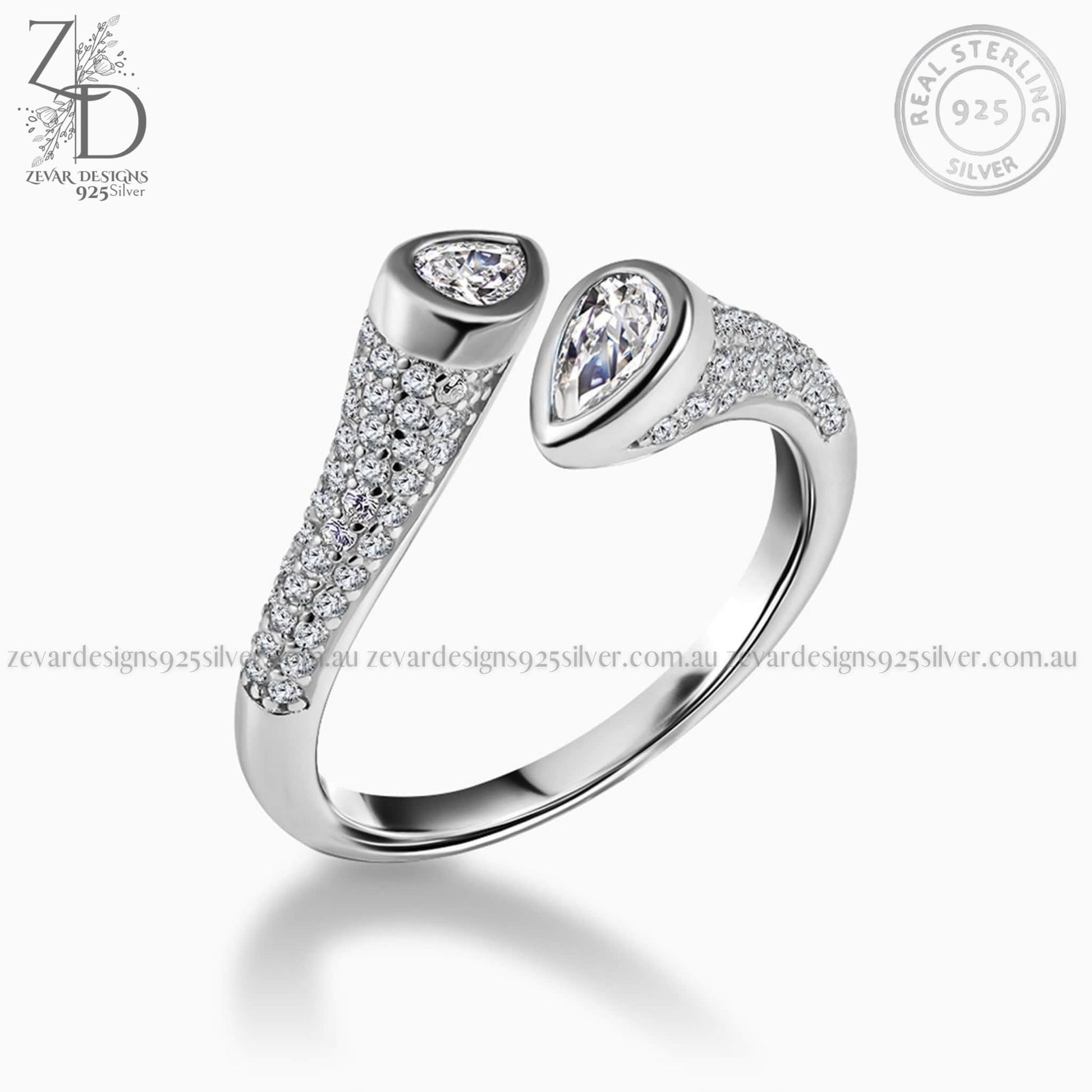 Zevar Designs 925 Silver women-rings AD Ring - Front Open